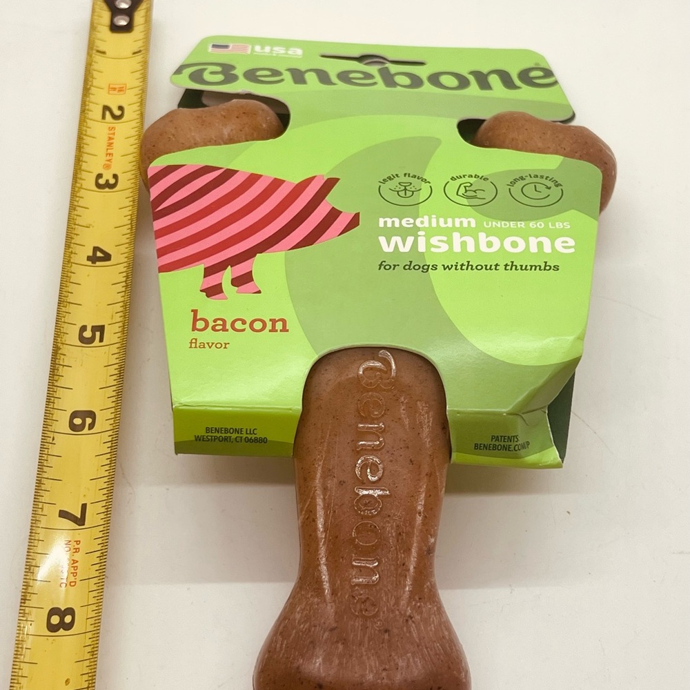 NWT Benebone Bacon Flavor Wishbone Dog Toy Size Medium (under 60 pounds) - Picture 4 of 8